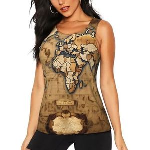 OAZCVBNN Oude Gevlekte Wereld Kaart Print Hot Zomer Mouwloze Tops Atletische Tank Tops Gym Actieve Levensstijlen Casual Uitjes, Zwart, S