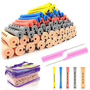 Set van 120 stuks, 6 maten, plastic haar, koude golfstaven, hitteloze permanenten, krulspelden met pintailkam voor lang, kort, steil krullend natuurlijk haar, doe-het-zelf kappersstylingtools