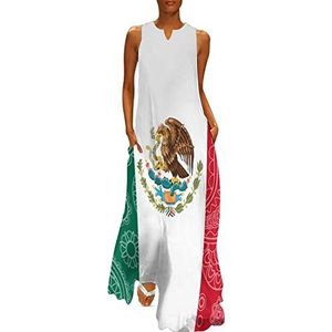 Mexicaanse paisley vlag dames enkellengte jurk slim fit mouwloze maxi-jurk casual zonnejurk S