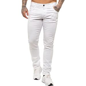 BRAND KRUZE Heren Chino's KZ104 Designer Stretch Skinny Fit Branded Slim Broek Alle Taille Maten, Wit, 34W / 30L