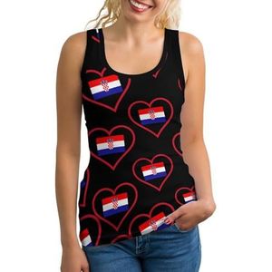 I Love Croatia Red Heart Tanktop voor dames, mouwloos T-shirt, trui, vest, atletisch, basic shirts, zomer bedrukt