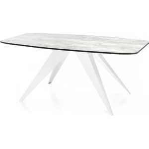 WFL GROUP Eettafel Foster wit in industriële stijl, rechthoekige tafel, uittrekbaar van 180 cm tot 220 cm, gepoedercoate witte metalen poten, 180 x 90 cm, kleur (betongrijs, 180 x 90 cm)