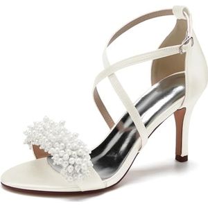 SYDZSW Ivoor satijn trouwschoenen met naaldhak bruidsschoenen met hoge hakken sandalen bruidsschoenen bruid 35-42, Ivoor, 35 EU