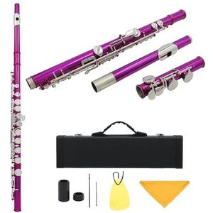 Dwarsfluit 16 Gesloten Gaten Fluit C Sleutel Cupronickel Concert Fluit Dwarsfluit Houtblazers Instrument Met E Key Case Accessoires(Rose red)