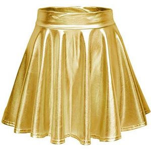 Dames Glanzende Metallisch Vloeibare Mini Rok Cosplay Elastisch Uitlopende Rokken(L, Goud)