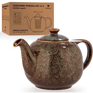 Theepot met zeefinzet Swansea Zeegroen 1,1 L met filter, van porselein van URBAN LIFESTYLE, een drupvrije theepot. Theepot met zeefinzet porselein.
