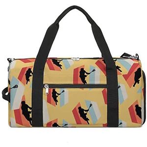 Retro Vintage Lacrosse Speler Reizen Gym Tas met Schoenen Compartiment En Natte Zak Grappige Tote Bag Duffel Bag voor Sport Zwemmen Yoga