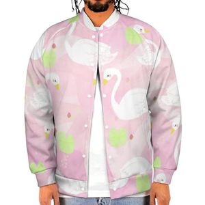 Witte Zwaan in Roze Sweet River Grappige Mannen Baseball Jacket Gedrukt Jas Zachte Sweatshirt Voor Lente Herfst