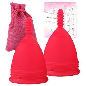 M MUNCASO 2 stuks zachte menstruatiecups - meest comfortabele menstruatiecup super zacht en flexibel - beste gevoelige beker (rozerood, S)