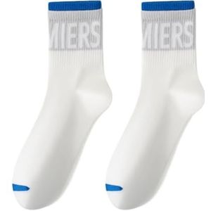 Zweetabsorberende en antibacteriële katoenen sokken for heren, middenbuissokken for lente en zomer, antislipsokken met letters (4 paar)(Color:White)