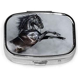 JOJOshop Black Horse in Light Smoke Painting Pill Box/Pill Case-Square pillendoos/zaak- Twee-compartiment pillendoos/pillendoosje