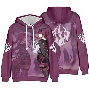 Game Honkai: Star Rail Cartoon Hoodie, Unisex Los Sweatshirt voor Game Honkai: Star Rail Fans Cosplay of Cadeau, Rood, L
