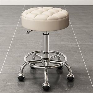 Leer ottoman voetenbank, Hydraulische draaikruk met voetensteun van metaal for salon, massage, kliniek, bar, kantoor, veelkleurig(G)