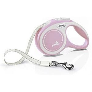 Flexi Nieuw Comfort Tape Grey & Rose Extra Small 3m intrekbare hondenriem/riem voor honden tot 12kg/26lbs