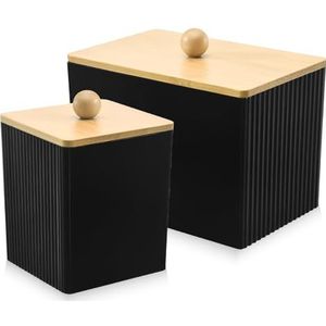 PRITOK Wattenstaafjesdispenser zwart: 2 stuks wattenschijfdispenser met bamboedeksel, multifunctionele acryl wattenstaafjeshouder, badkamerorganizer, wattenschijfdispenser voor woonkamer, slaapkamer,