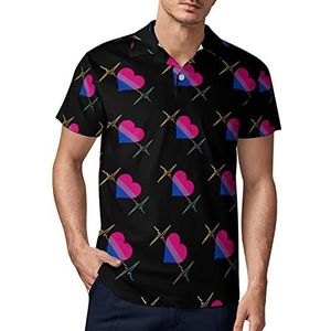 Bisexual Pride Heart golfpoloshirt voor heren, zomer, korte mouwen, casual, sneldrogend, XL