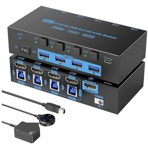 8K KVM-switch EDID-functie, 4 computers delen 1 monitor, 4-poorts 8K60Hz 4K144Hz for USB-apparaten Naadloze Schakeling