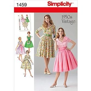Simplicity Naaipatroon 1459 Miss Petite 1950's vintage jurk, maat, papier, wit, K5 (8-10-12-14-16)