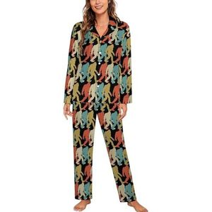 Bigfoot Silhouet Retro Pop Art Lange Mouw Pyjama Sets voor Vrouwen Klassieke Nachtkleding Nachtkleding Zachte Pjs Lounge Sets