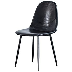 GEIRONV 1 Stuk Leer Zwarte Benen Eetkamerstoelen,voor Thuis Woonkamer Slaapkamer Computer Stoel Hotel Klein Appartement Lounge Stoel Eetstoelen (Color : Black)