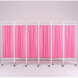 Medische kamerverdeler met opvouwbare panelen, mobiel medisch privacyscherm, waterdicht nylonweefsel, kamerverdeler met vergrendelbare wielen, geschikt, 189 cm hoog(Pink,6-panel)