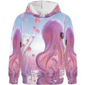 KAAVIYO Abstracte octopus, roze, hoodies, atletische hoodie, schattig, 3D-print, voor meisjes en jongens, Patroon, S