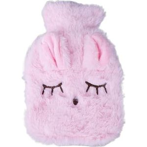 Warmwaterkruik 2 stuks herbruikbare winter warme warmte handwarmer PVC stress pijnverlichting therapie warmwaterkruik zak met gebreide zachte konijn gezellige hoes warmwaterzak (roze)