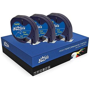 RINKLEE Zwart op Transparant Plastic Labeltape Compatibel met DYMO LT-100H LT-100T LT-110T QX50 XR XM 2000 Plus | 12 mm x 4 m | 3 Cassettes