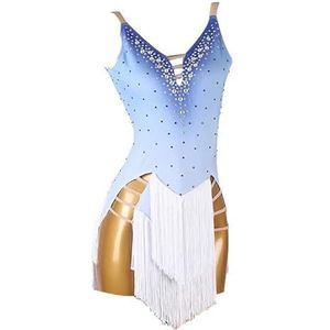 Vrouwen Latijns Amerikaanse Dansjurken Halter Cha Cha Wedstrijd Kostuums Tango Salsa Danskleding Ballroom Danskleding Asymmetrische Rok Voor Samba,Blauw,L