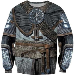 Viking Armor Tattoo 3D-geprinte Hoodie - Harajuku Fashion Unisex Outdoor Casual Lange Mouw Ronde Kraag Hoodie - Nordic Pagan Cosplay Zip Jacket(Color:Round Neck,Size:M)