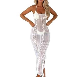 SkyjOy Badpak voor dames, wrapped bikini jurken strand cover up sexy mouwloos strapless wrap borst kant meer door badpak vrouwelijk badpak dames zee (wit, L)