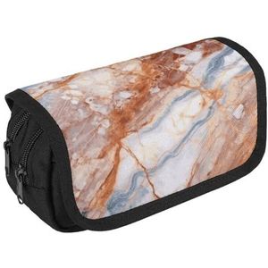 VFKLT Marmeren etui dubbellaags pennenetui met grote capaciteit pennenzak dubbele rits draagbare pennenetui make-up tas voor mannen vrouwen reizen zakelijk kantoor, Wit, Eén maat, Potlood Tas