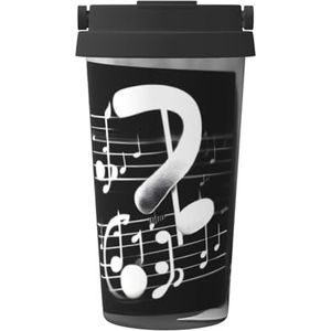 EdWal Zwart wit muziek noot print 500 ml koffiemok, geïsoleerde camping mok met deksel, reisbeker, geweldig voor elke drank