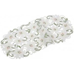 Quinnyshop - Lily - Tafelkleed - Wit - Open Borduurwerk - Ovaal - 35 x 70 cm