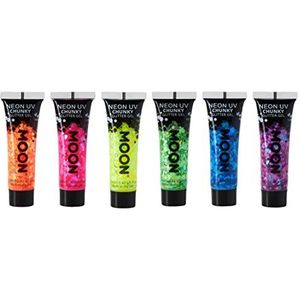 Moon Glow - Neon UV Face & Body Chunky Glitter Gel - 12ml (Set van 6)