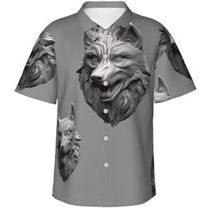 ERSDWRE Wolf Motieven Sculpt04 Print Heren Korte Mouw Button-Down Shirts Casual Zomer Strand Shirts Hawaii Shirt voor Mannen, Zwart, S