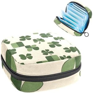 Draagbare maandverband Opbergtas, Menstruatiecup Pouch Vrouwelijke Menstruatie Pads Tas voor Tiener Meisjes, Tampons Eerste Periode Kit, St Patricks Day Klavertje Vier op Groen en Crème Dambord