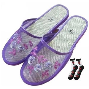 Chinese mesh pantoffels for dames, met bloemenkralen, ademend mesh, uitgeholde vrouwelijke pantoffels(Color:Purple,Size:41 EU)