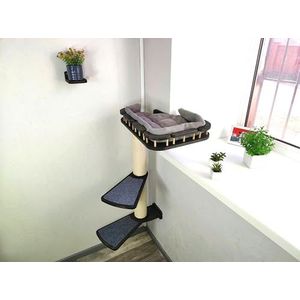 RshPets® Krabpaal muur - raam kattenhangmat - klimwand katten - kattentrap wandmontage - wandkrabpaal voor katten (donkere kleur, linkerkant)