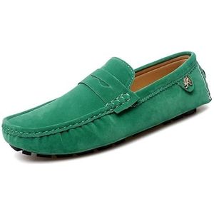 Loafers for heren Suede Vamp Penny Driving Loafers met ronde neus Flexibele antislip-wandelslip-on (Color : Green, Size : 41 EU)