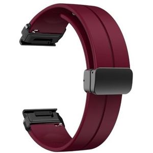 Siliconen Vouwgesp fit for Garmin Descent Mk2 quatix 7X Enduro 2 fenix 3 sapphire tactix Band Armband Polsband (Color : Wine Red, Size : QuickFit 26mm)