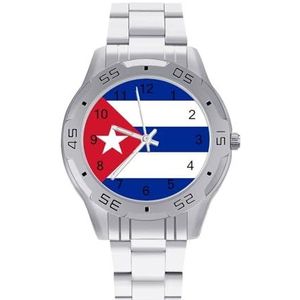 Vlag van Cuba Mannen Zakelijke Horloges Legering Analoge Quartz Horloge Mode Horloges