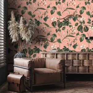 Behang Roze Dier Groen Schil en Stok Zelfklevend Behang voor Woonkamer Badkamer Slaapkamer Art Deco Muur Papier Keuken Wallpapers Verwijderbaar 40X120cm/3 rol