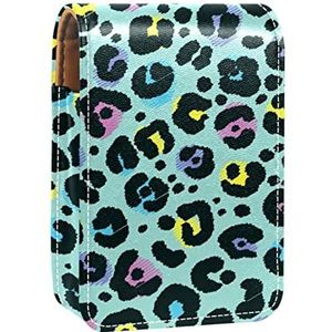 Kleurrijke Abstracte Diervlekken Lipgloss Houder Lippenstift Case Draagbare Mini Lipstick Opbergdoos Reizen Lip Organizer Case met Spiegel voor Vrouwen, Meerkleurig, 9.5x2x7 cm/3.7x0.8x2.7 in