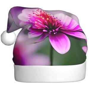 SSIMOO Roze bloem paarse vlinder 1 pluche kerstmuts voor volwassenen, feestelijke feesthoed, ideaal feestaccessoire voor bijeenkomsten