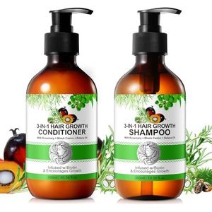 KLLALO 3-in-1 shampoo en conditionerset met biotine-rozemarijn, zwarte ricinus- en batana-olie, 2 x 30,56 fl oz shampoo en conditioner voor het versterken en herstellen van broos haar (#3)