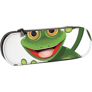 BONDIJ Tuin Aardappelen Gedrukt Lederen Potlood Pouch, Grote Capaciteit Pen Zakken Leuke Etui Cosmetische Organizer Tas met Rits, Groene Kikker, Eén maat, Munten Pouch