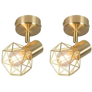 QAZQA - Modern Set van 2 art deco spot messing draai- en kantelbaar - Mosh 1 | Woonkamer | Slaapkamer | Keuken - Metaal Rond - E14 Geschikt voor LED - Max. 2 x 40 Watt