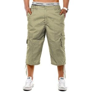 Heren Cargo shorts 3/4 Bermuda vrijetijdsbroek Capri met sluitbare zijzakken, Colour:Beige, Size:M