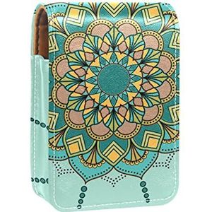 Mandala Boho Groen Bloemen Lip Gloss Houder Lipstick Case Draagbare Make-up Tas Reizen Lipstick Organizer Case met Spiegel Mini Lipstick Opbergdoos voor Vrouwen